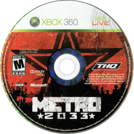 Metro 2033 disc for Xbox 360 (X360) post-apocalyptic first-person shooter video game