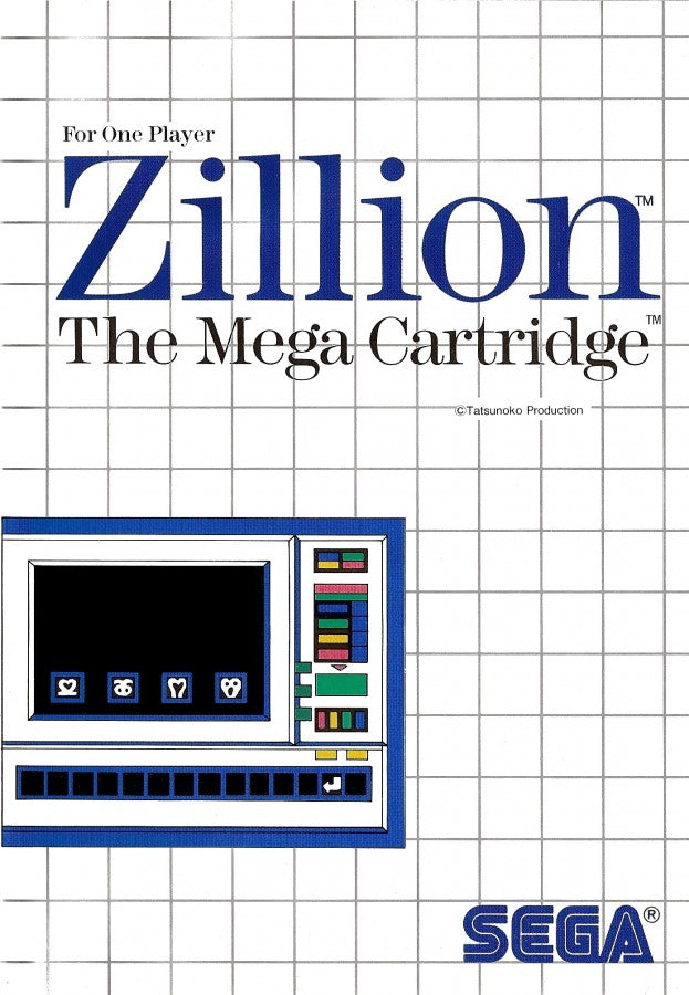 Zillion Sega Master System SMS for action adventure platforming video game fans featuring side scrolling combat exploration futuristic environments enemy battles keycard puzzles weapon upgrades challenging missions and classic Sega Master System gameplay collectible retro gaming appeal front cover art