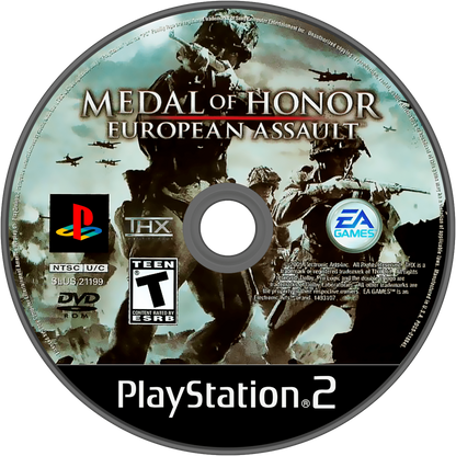 Medal of Honor European Assault PS2 Sony PlayStation 2 first person shooter WWII military combat historical war campaign European theater missions EA shooter gameplay squad based action multiplayer retro gaming PlayStation 2 software video game title disc