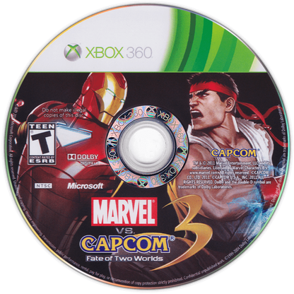 Marvel vs. Capcom 3: Fate of Two Worlds disc for Xbox 360 (X360) crossover fighting video game
