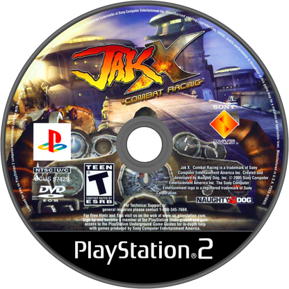 Jak X: Combat Racing PlayStation 2 PS2 video game, action racing, vehicular combat, multiplayer and story modes, platformer franchise spin-off title disc