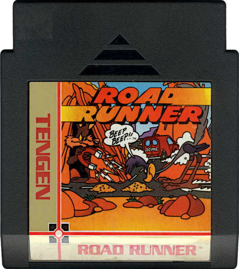 Road Runner Nintendo Entertainment System NES video game featuring classic arcade action gameplay Wile E Coyote and Road Runner Looney Tunes characters high speed desert chase levels obstacle dodging cartoon style action enemy avoidance platforming challenges colorful environments and classic 8 bit Nintendo gameplay retro video game collection collectible gaming appeal game cartridge