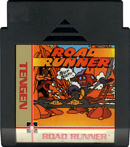 Road Runner Nintendo Entertainment System NES video game featuring classic arcade action gameplay Wile E Coyote and Road Runner Looney Tunes characters high speed desert chase levels obstacle dodging cartoon style action enemy avoidance platforming challenges colorful environments and classic 8 bit Nintendo gameplay retro video game collection collectible gaming appeal game cartridge