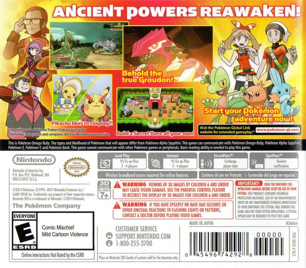 Pokemon Omega Ruby back cover art for Nintendo 3DS 3DS video game