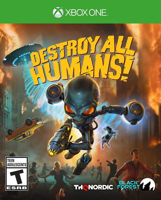 Destroy All Humans for Xbox One action adventure alien invasion video game featuring open world destruction humorous sci fi storyline enhanced graphics and classic cult favorite remake gameplay experience cover