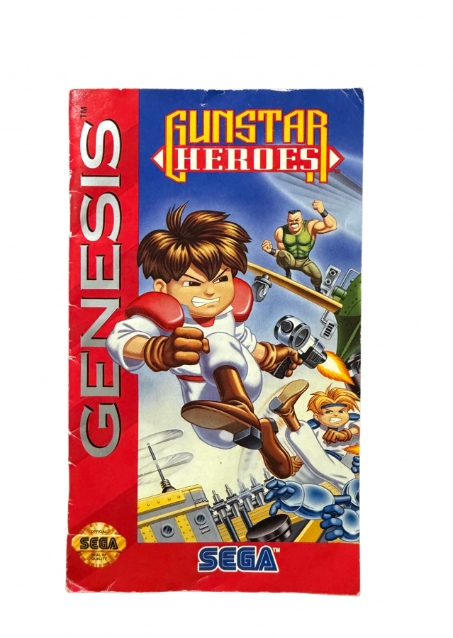 Gunstar Heroes Sega Genesis video game cartridge classic 16 bit action shooter for retro gaming collectors Sega fans vintage video game enthusiasts Genesis game collection and classic gaming enthusiasts front of manual