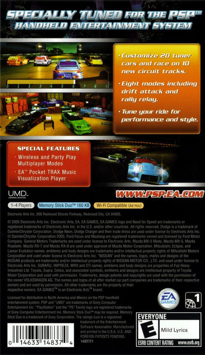 Need for Speed: Underground Rivals back of case for PlayStation Portable (PSP) racing game