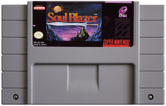 Soul Blazer cartridge for Super Nintendo Entertainment System (SNES) retro video game