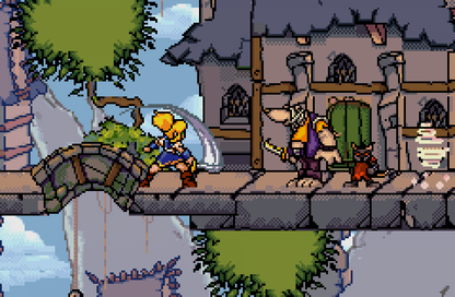 Lady Sia for Game Boy Advance (GBA), gameplay for a retro video game featuring side-scrolling platforming gameplay, fantasy combat, magical abilities, challenging levels, and action-adventure exploration