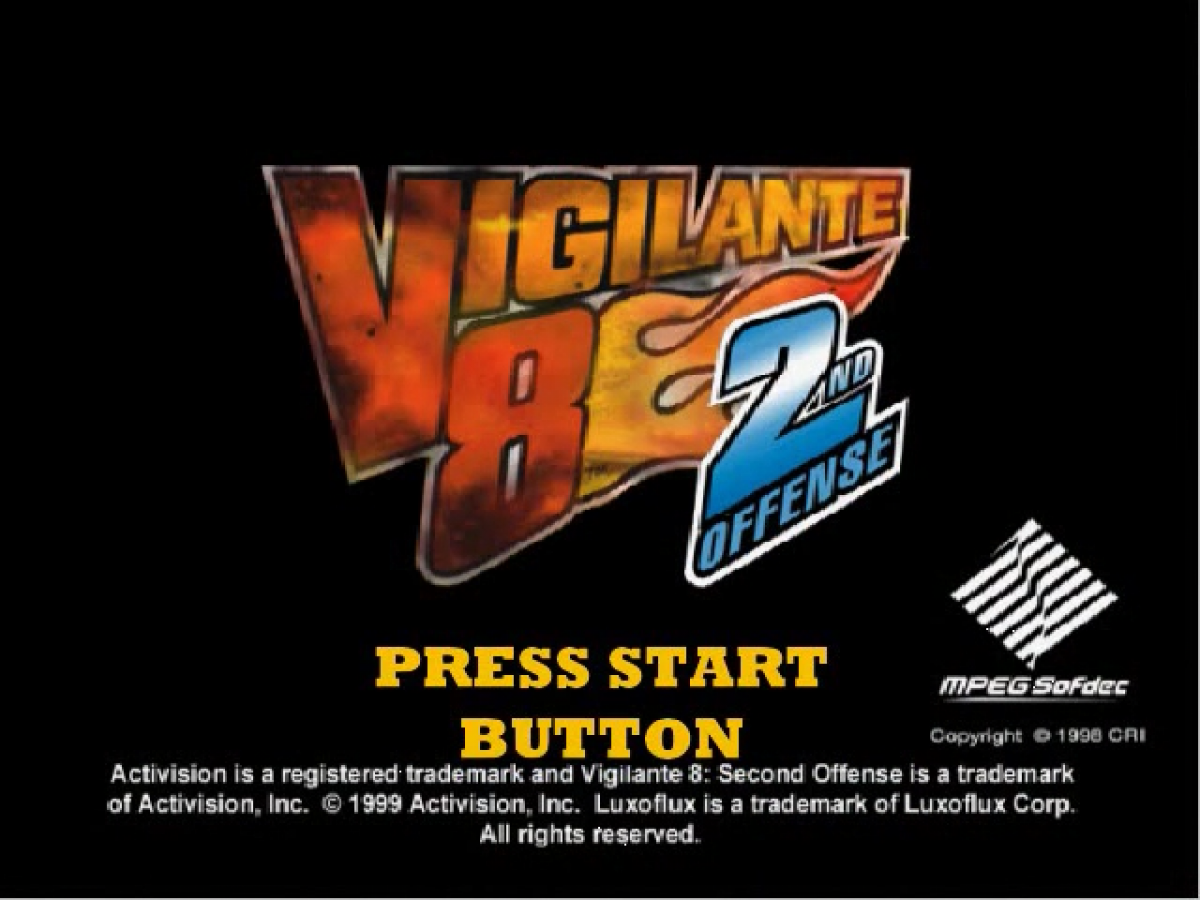 Vigilante 8 Second Offense Sega Dreamcast retro video game vehicular combat title screen
