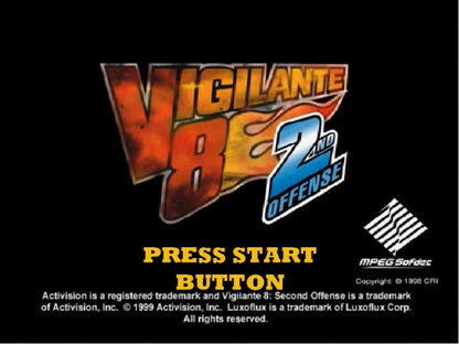 Vigilante 8 Second Offense Sega Dreamcast retro video game vehicular combat title screen