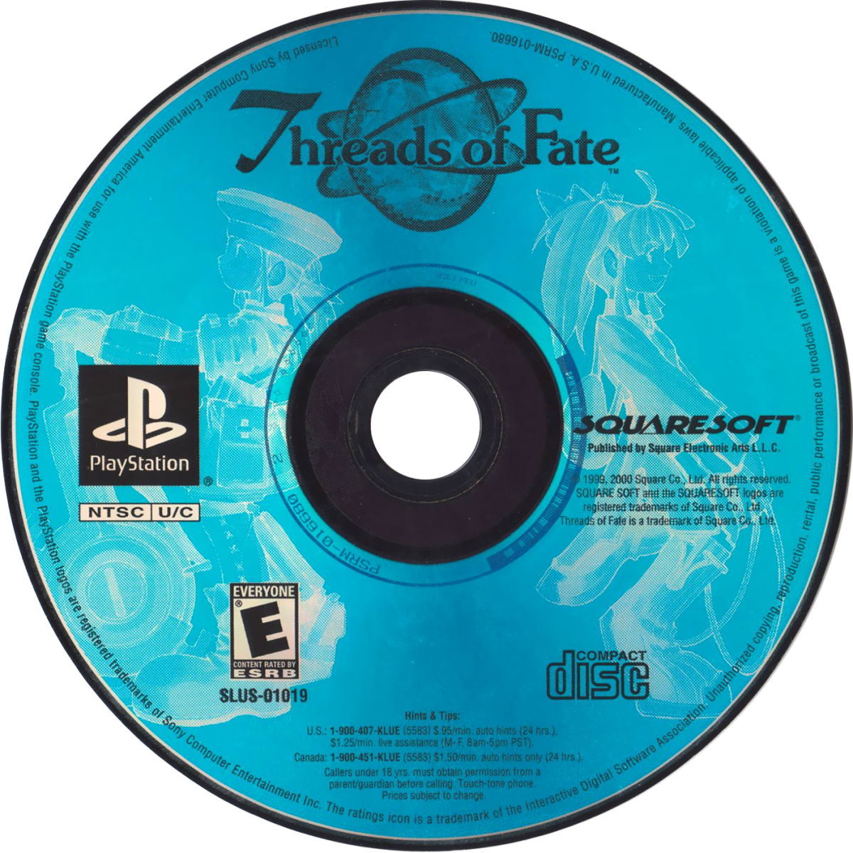 Threads of Fate Sony PlayStation PS1 video game featuring action role playing gameplay Rue and Mint characters fantasy adventure real time combat magical abilities character transformations exploration quests and classic 32 bit PlayStation gameplay retro video game collection collectible gaming appeal disc art