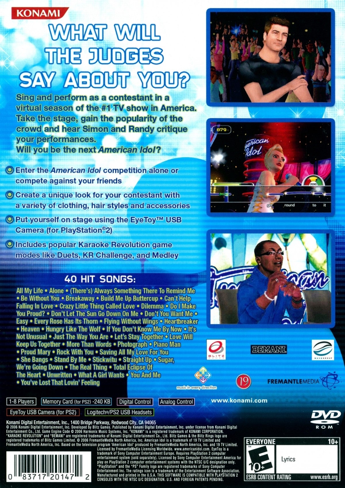Karaoke Revolution Presents American Idol back cover art for Playstation 2 (PS2) video game