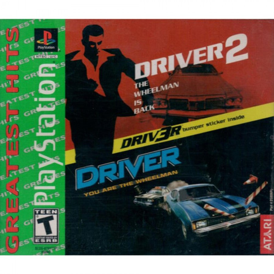 Driver 1 and 2 Compilation (Greatest Hits)  – PlayStation 1 (PS1) Front Cover image Dual Art Twin Pack