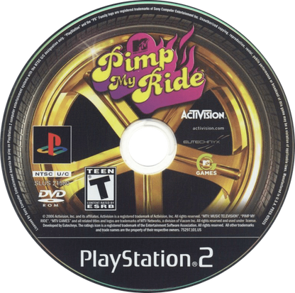 Pimp My Ride PlayStation 2 PS2 video game featuring car customization gameplay vehicle modification urban street racing custom paint jobs performance upgrades body kits rims audio systems and classic PlayStation 2 driving action retro video game collection collectible gaming appeal disc