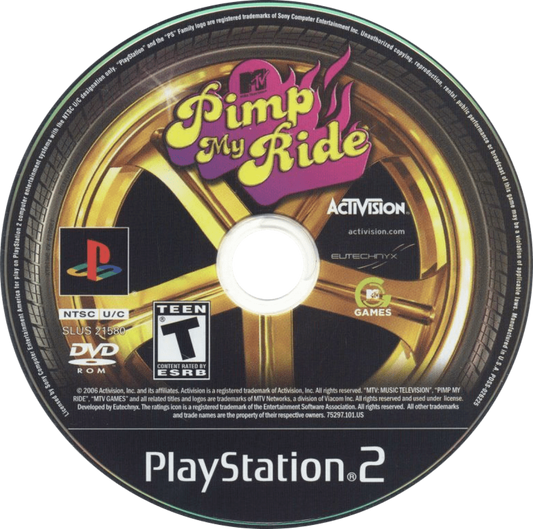 Pimp My Ride PlayStation 2 PS2 video game featuring car customization gameplay vehicle modification urban street racing custom paint jobs performance upgrades body kits rims audio systems and classic PlayStation 2 driving action retro video game collection collectible gaming appeal disc