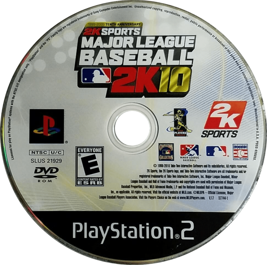 Major League Baseball 2K10 disc for PlayStation 2 (PS2) baseball video game. 