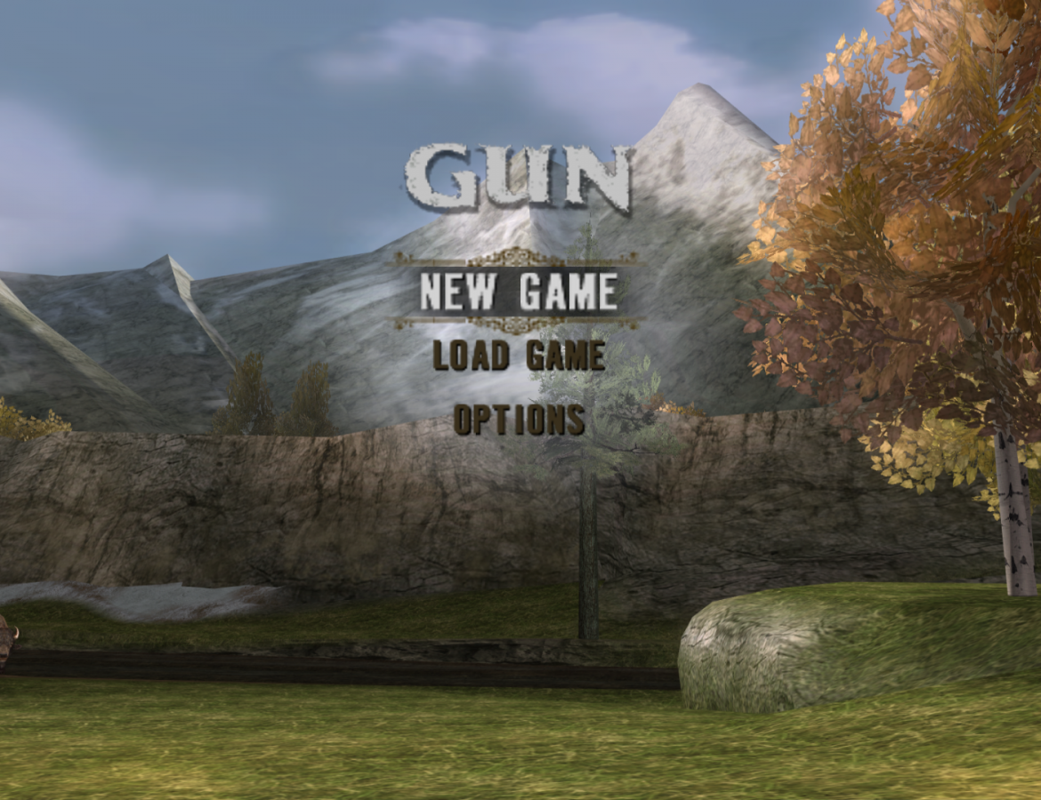 Gun GameCube game featuring Wild West action-adventure gameplay and open-world shooting missions main menu
