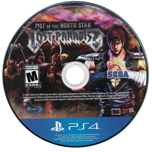 Fist of the North Star Lost Paradise PlayStation 4 game featuring beat ‘em up action and story-driven post-apocalyptic adventure disc