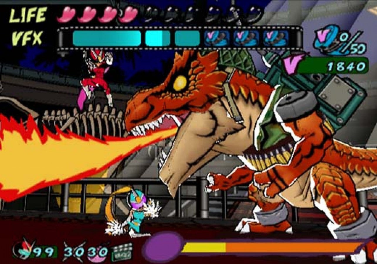 Viewtiful Joe 2 GameCube game featuring side-scrolling action platformer gameplay with stylized comic book visuals screenshot