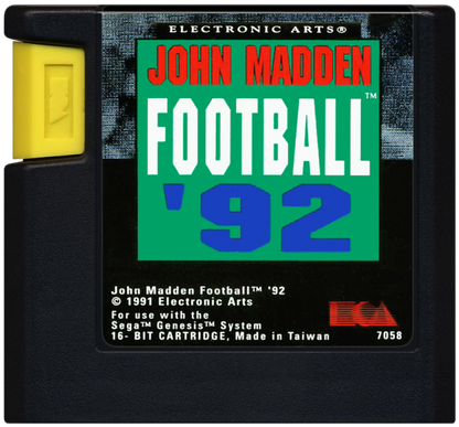 John Madden Football 92 cartridge for Sega Genesis GEN video game