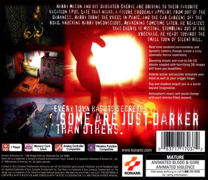Silent Hill PlayStation PS1 for survival horror video game fans featuring psychological horror gameplay atmospheric exploration terrifying monsters immersive storytelling puzzle solving tense combat haunting environments classic horror adventure collectible gaming appeal back cover art