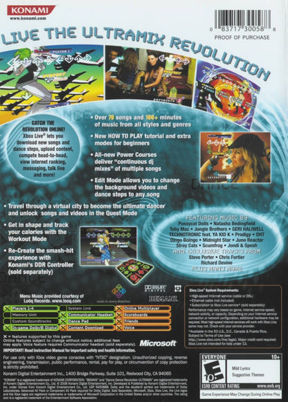 Dance Dance Revolution Ultramix 4 for Xbox (Xbox), back of case music rhythm video game.