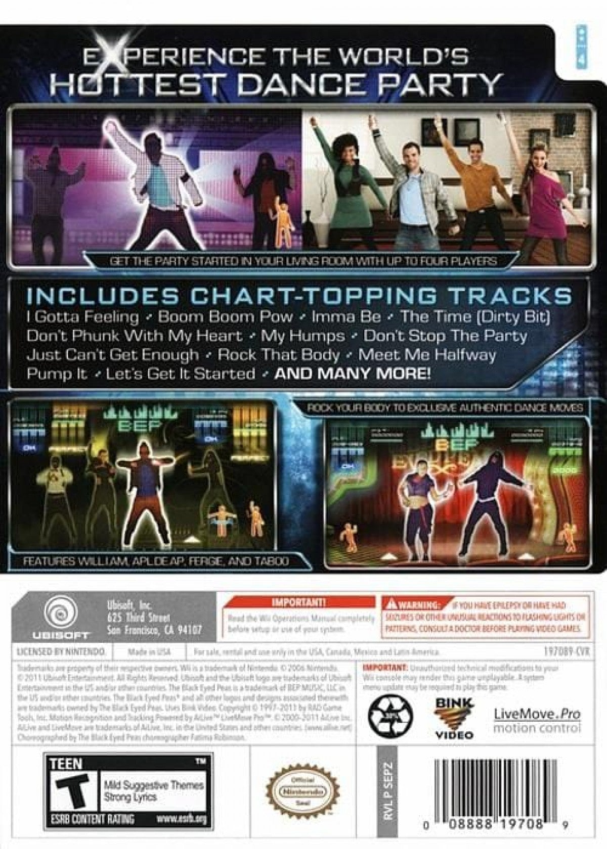 The Black Eyed Peas Experience – Nintendo Wii (Wii) dance rhythm music performance video game back of case