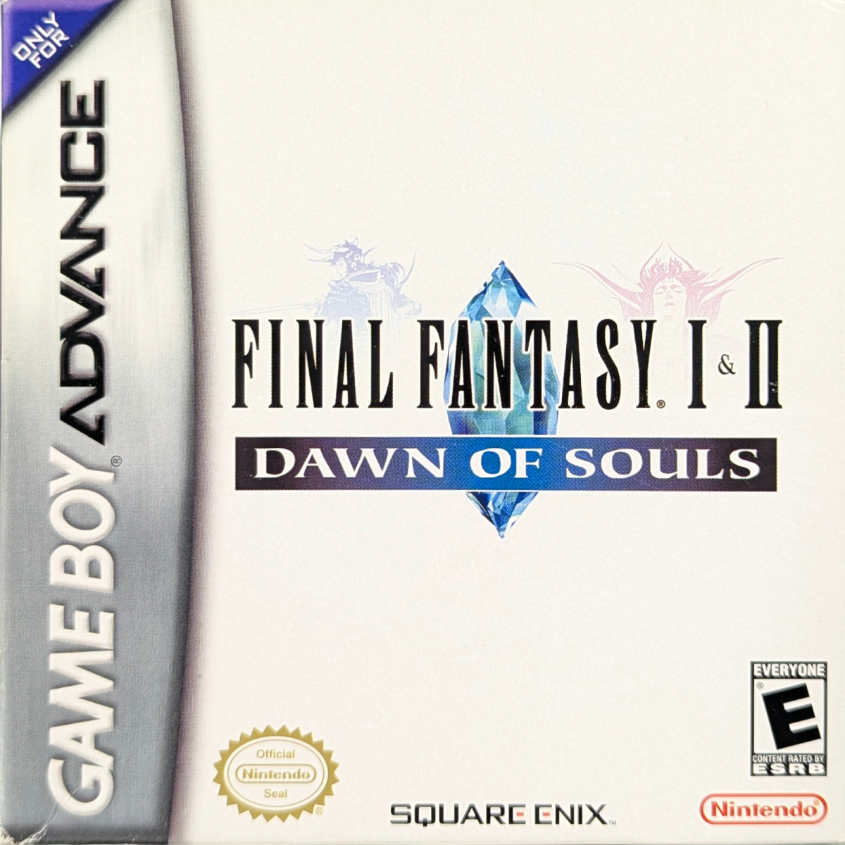 Final Fantasy I & II: Dawn of Souls [CIB] for Game Boy Advance (GBA) featuring enhanced portable versions of the first two classic RPGs with updated visuals, rebalanced gameplay, and extra bonus dungeons; assemble your party, explore iconic worlds, and relive the origins of Final Fantasy in a collector-friendly complete-in-box release front cover