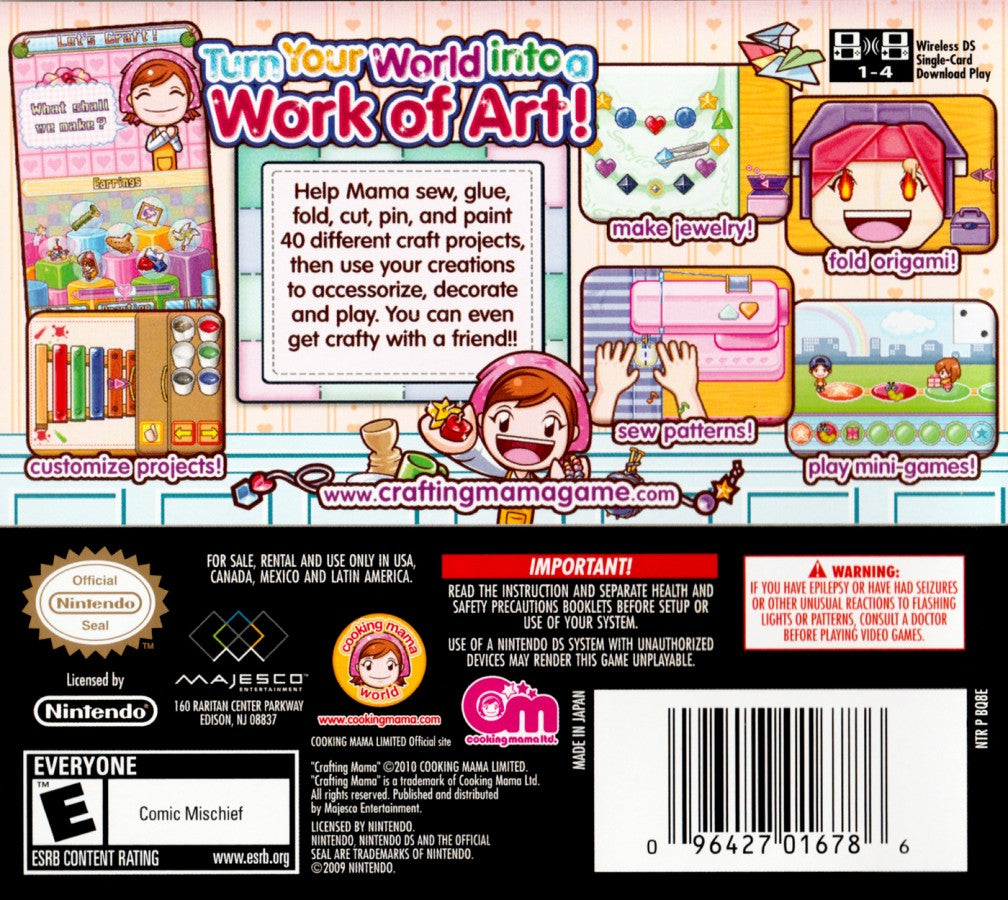 Crafting Mama Nintendo DS for simulation video game fans featuring creative arts and crafts projects touch screen controls family friendly gameplay colorful mini games crafting activities fun challenges imaginative handheld entertainment collectible gaming appeal back cover art