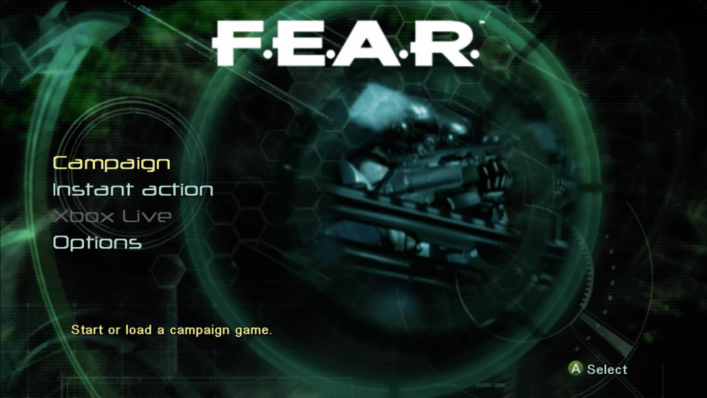 F.E.A.R. First Encounter Assault Recon Xbox 360 video game featuring atmospheric first person shooter gameplay intense horror elements psychic enemy powers tactical bullet time combat immersive single player campaign and award-winning horror-action experience by Monolith Productions. gameplay