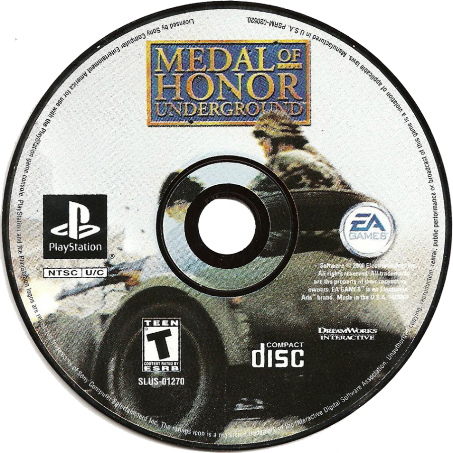 Medal of Honor Underground PS1 PlayStation 1 first person shooter World War II action game stealth combat missions historical warfare retro video game disc