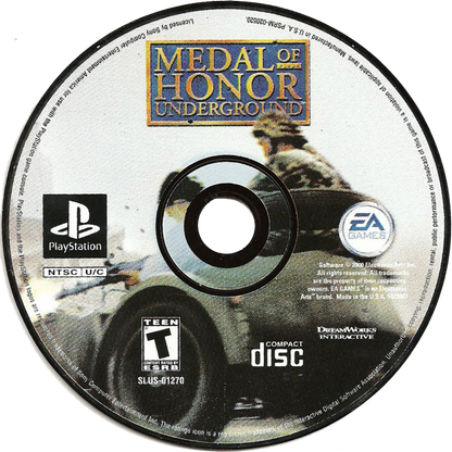 Medal of Honor Underground PS1 PlayStation 1 first person shooter World War II action game stealth combat missions historical warfare retro video game disc