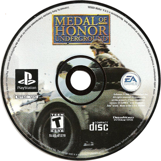 Medal of Honor Underground PS1 PlayStation 1 first person shooter World War II action game stealth combat missions historical warfare retro video game disc