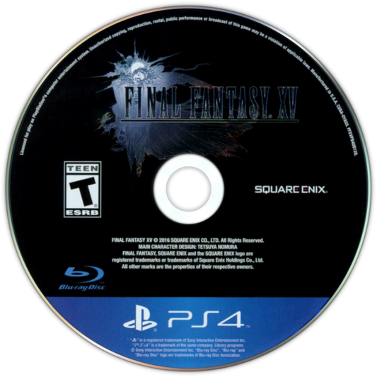 Final Fantasy XV Day One Edition disc art for PlayStation 4 action role-playing video game.