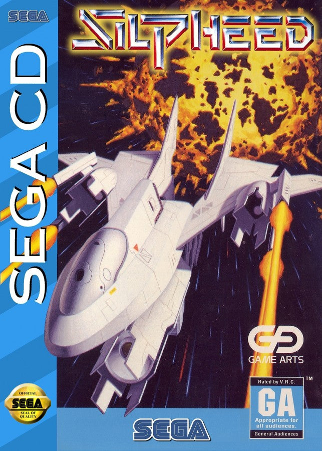 Silpheed Sega CD space shooter shoot em up shmup polygonal background graphics anime style sci fi combat fast paced arcade gameplay spaceship dogfights enhanced CD audio Game Arts retro gaming Sega CD software video game title cover art