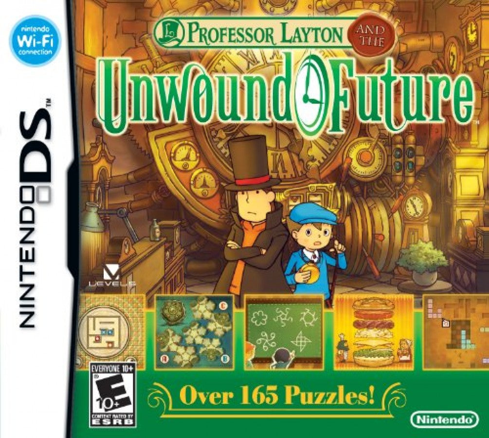 Professor Layton and the Unwound Future Nintendo DS puzzle adventure game solving brain teasers time travel mystery London story cover art