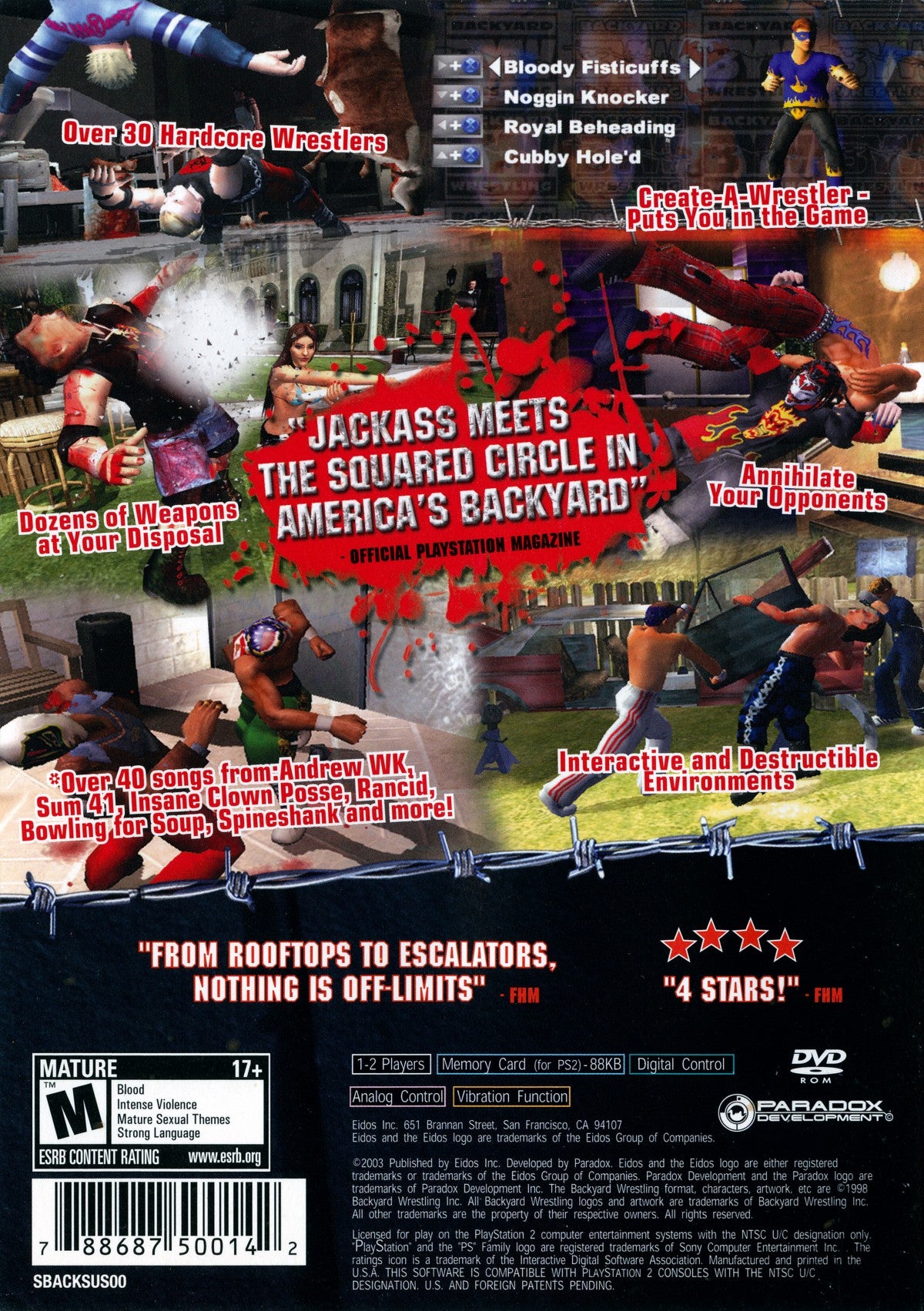 Backyard Wrestling: Don’t Try This at Home PS2 game for PlayStation 2 featuring extreme wrestling action and fighting back cover art 