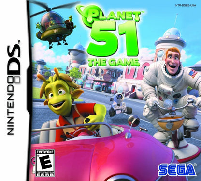Planet 51 Nintendo DS video game, action adventure, movie tie-in gameplay, family-friendly handheld console title front cover