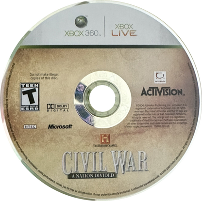 Civil War A Nation Divided Xbox 360 first person shooter FPS American Civil War historical war game Union Confederate battles musket combat campaign missions strategy elements Cauldron Ltd Midas Interactive Xbox 360 software video game title disc 