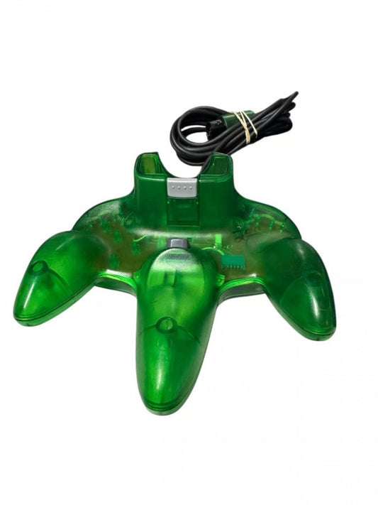 Nintendo 64 Controller Jungle Green official Nintendo OEM N64 controller in jungle green translucent color featuring analog stick three prong design and rumble pack compatible accessory back 