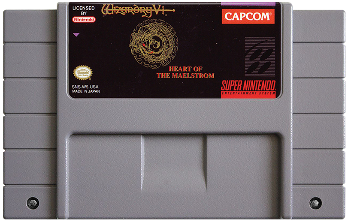 Wizardry V Heart of the Maelstrom retro SNES video game Wizardry fantasy role playing dungeon crawler turn based combat classic RPG adventure console title Super Nintendo release cartridge