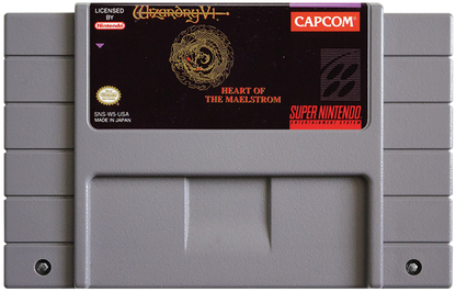 Wizardry V Heart of the Maelstrom retro SNES video game Wizardry fantasy role playing dungeon crawler turn based combat classic RPG adventure console title Super Nintendo release cartridge