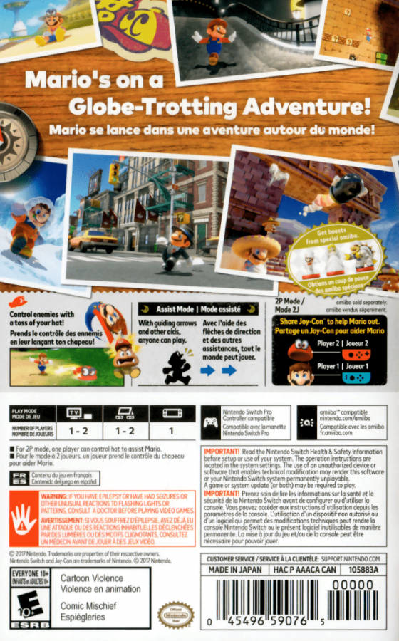 Super Mario Odyssey back of box for Nintendo Switch NS video game