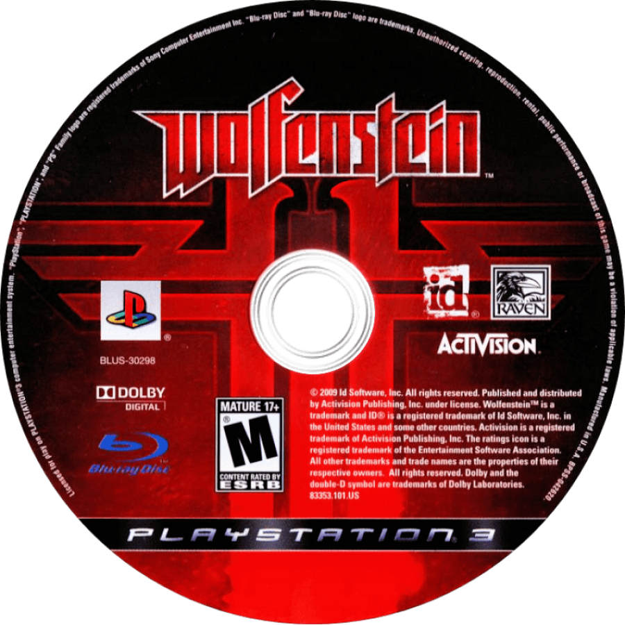 Wolfenstein disc for PlayStation 3 (PS3) video game