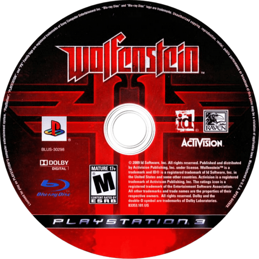 Wolfenstein disc for PlayStation 3 (PS3) video game