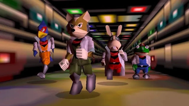 Star Fox 64 Nintendo 64 N64 video game, on-rails space shooter, classic Nintendo title, multiplayer dogfights, retro console game gameplay