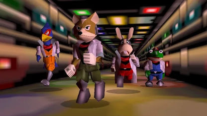 Star Fox 64 Nintendo 64 N64 video game, on-rails space shooter, classic Nintendo title, multiplayer dogfights, retro console game gameplay