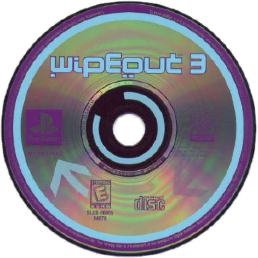 Retro Wipeout 3 PS1 inspired design featuring futuristic anti gravity racing aesthetic vintage PlayStation sci fi speed combat sleek hovercraft electronic music driven visuals iconic Psygnosis racing game nostalgia disc