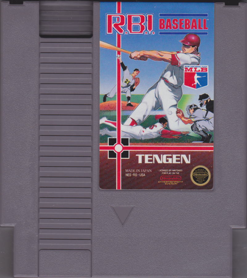 RBI Baseball retro Nintendo Entertainment System video game featuring baseball sports gameplay, arcade style batting, multiplayer competition and classic NES action - cartridge